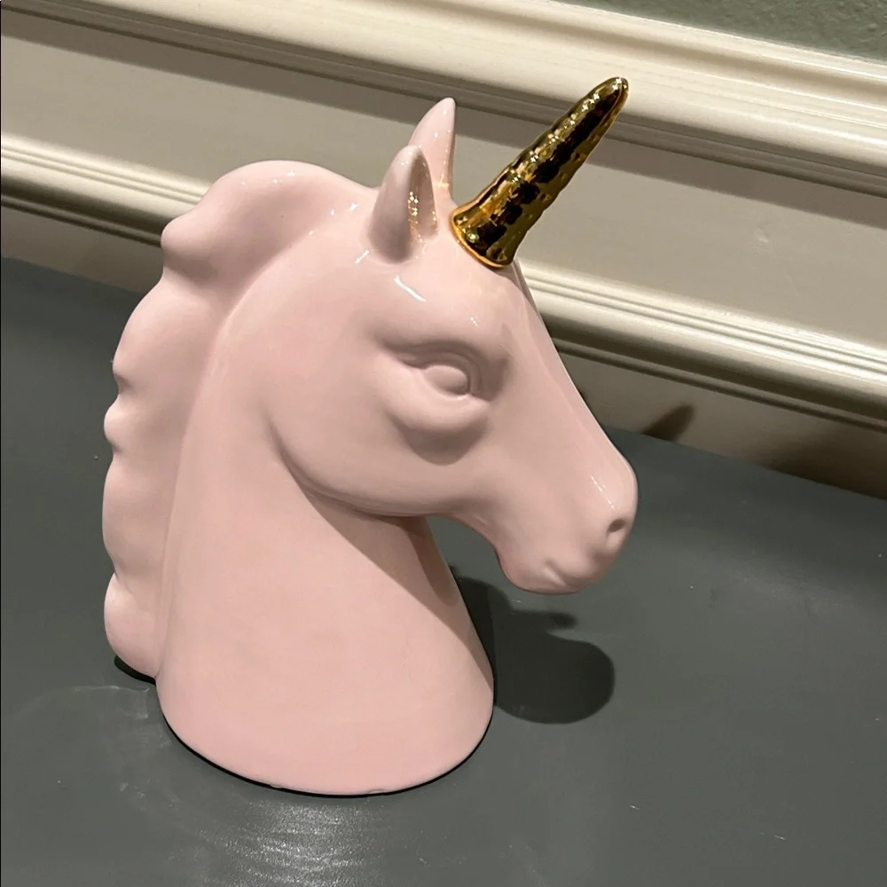 Pink Unicorn Ceramic Decor with Gold Horn